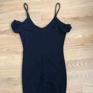 Off the shoulder black body con dress